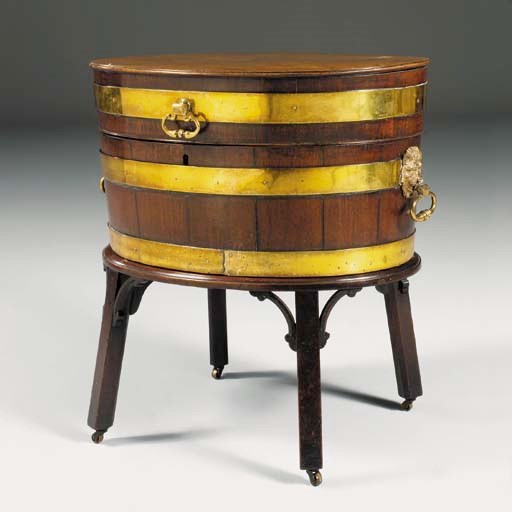 A GEORGE III BRASS-BOUND MAHOGANY WINE-COOLER