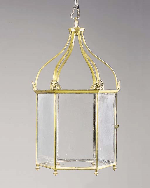 A REGENCY GILT-BRASS HALL LANTERN