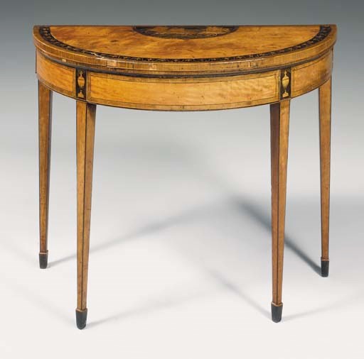 A GEORGE III SATINWOOD, EBONY AND MARQUETRY CARD-TABLE