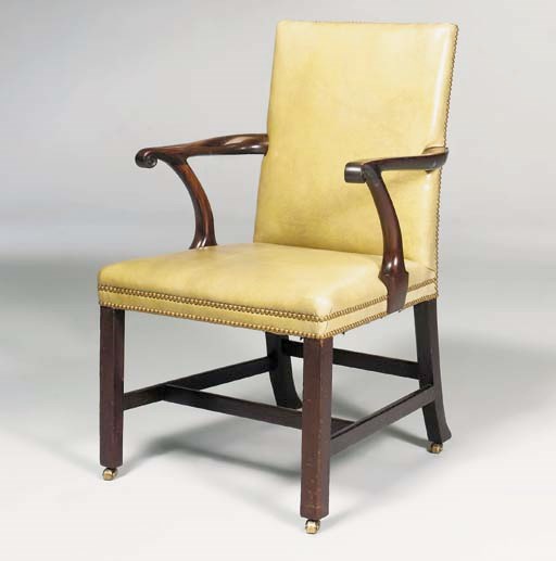 A GEORGE III MAHOGANY OPEN ARMCHAIR