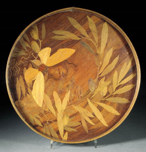 A small Gallé marquetry tray