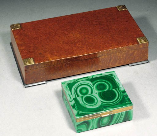 A Cartier burrwood, bakelite, and French gilt metal box