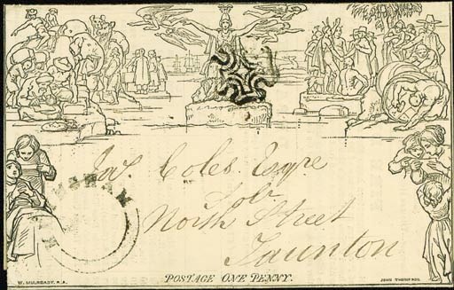 cover A10, printed Atlas Assurance Company advertisement (MA28h) inside, addressed to Taunton and cancelled by good strike of the black Cross, showing good "KEYNSHAM" circular undated at lower-left, the reverse with Bristol and Taunton datestamps of 3 February 1843; fine, clean and most attractive. Photo