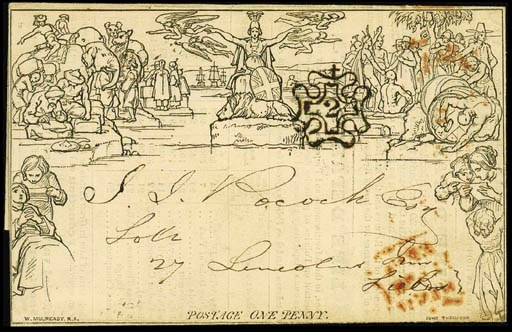 cover Stereo obscured, printed Atlas Assurance Company advertisement (MA28h) inside, used locally in London dated 23 March 1843, cancelled by superb upright strike of the "2" in Maltese Cross; address panel with some slight ink offset from backstamps on cover above, otherwise fine. Very attractive. Photo