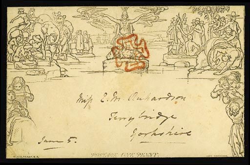 cover A135, addressed to Ferrybridge, Yorks., cancelled by superb strike of the red Cross, the reverse showing Durham double-arc datestamp of 5 June 1840; fine, clean and attractive. Photo