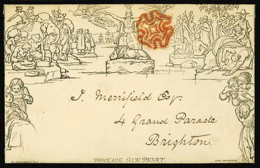 cover A158, addressed to Brighton and cancelled by very fine strike of the red Cross, the reverse with London and Brighton datestamps of 25 and 26 November 1840 respectively; flap tear just encroaches on front at top-left but does not detract from the fine appearance. Photo