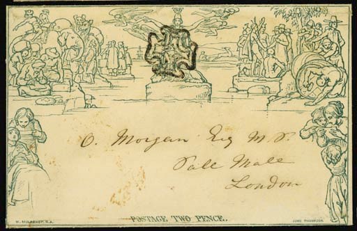 cover a201, in a striking pale blue shade, addressed to London and cancelled by very fine strike of the black Cross, the reverse with Monmouth and London datestamps of 24(?) and 25 April 1844; a few minor imperfections but not detracting from the fine appearance. Photo