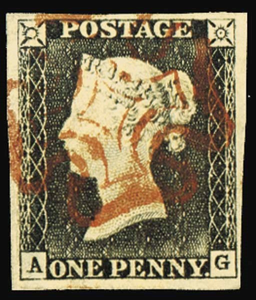 used  AG, small to very large margins, very neatly cancelled with fine strike of the red Cross; fine and attractive. Photo