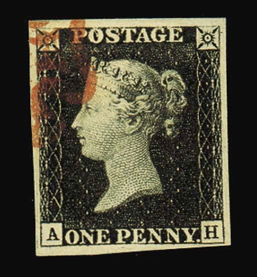 used  AH, variety watermark inverted, small to very large margins, very neat, small part strike of the red Cross at upper-left leaving the profile almost clear; fine and most attractive. Photo