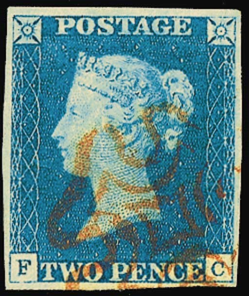 used  FC, double letter F, a rich mid-blue shade, neatly cancelled, small to large margins; fine and appealing. Photo