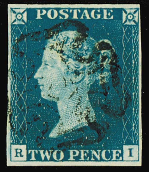 used  RI, shifted transfer, in a deep rich shade, light central strike of the black Cross; fine and most attractive. Photo