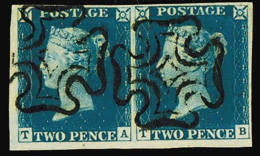 used  TA-TB pair in a beautiful rich deep shade,small part selvedge at left and foot, small to large other sides, very fine upright strikes of the black Cross; TB with trace of crease but not detracting from the wonderful appearance. Exhibition quality. Photo