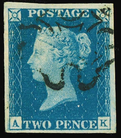 used  AK, attractive mid-blue shade, good to very large margins, neatly cancelled in black; fine and extremely attractive. Photo
