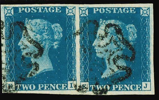used  EI-EJ pair, in a rich deep shade, large to very large margins, lightly cancelled in black; fine and extremely attractive. Photo
