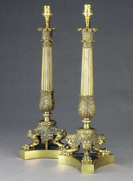 A PAIR OF VICTORIAN BRASS COLUMN LAMPSTANDS