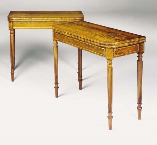 A PAIR OF REGENCY BRASS-INLAID ROSEWOOD CARD-TABLES