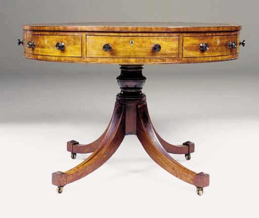 A SCOTTISH REGENCY MAHOGANY AND EBONISED DRUM TABLE