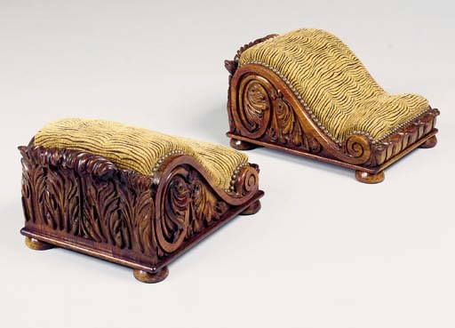 A PAIR OF GEORGE IV ROSEWOOD FOOT-STOOLS