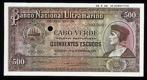 Banco Nacional Ultramarino, specimen 50-Escudos,