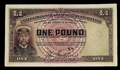 John Bradbury, trial £1, ND (c.1914), purple and multicoloured, George V in naval uniform at left, value at centre and at each corner, rev. purple and pale blue, houses of Parliament at centre, George and the dragon at right (cf Duggleby P.19), one of two examples believed extant, a handsome note, extremely fine