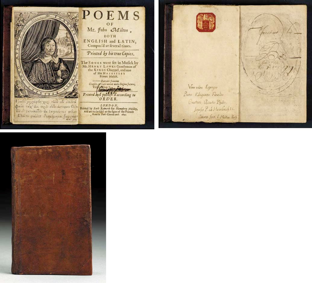 MILTON, John (1608-1674). Poems...both English and Latin, Compos'd at several times. London: Printed by Ruth Raworth for Humphrey Moseley, 1645.