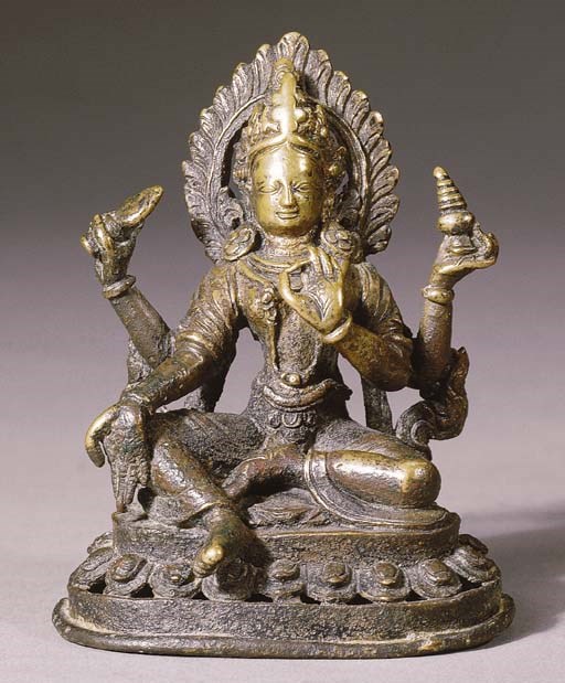 a nepalese copper figure of yamuna