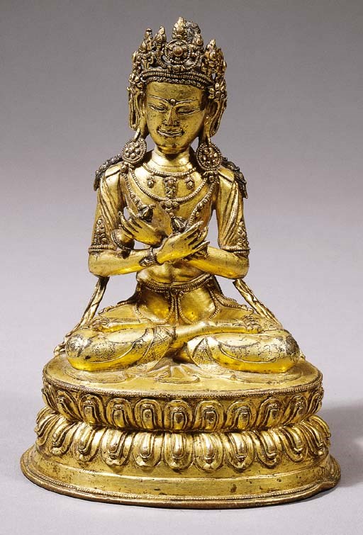 a tibetan gilt-bronze figure of vajradhara