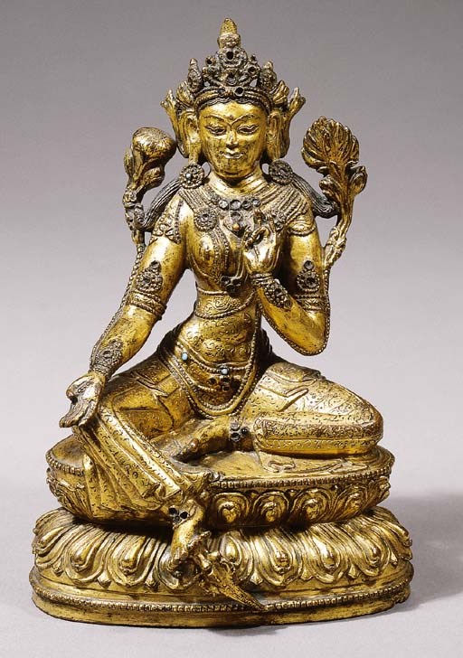 a tibetan gilt-bronze figure of syamatara