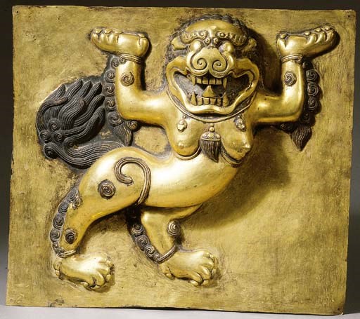 a tibetan gilt-copper panel