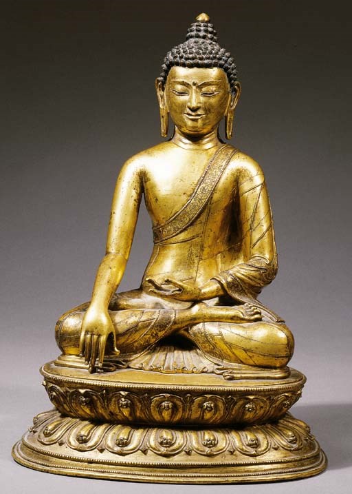 a tibetan gilt-bronze figure of buddha shakyamuni