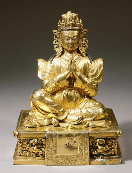 a rare tibetan gilt-bronze figure of the dharmaraja king dge.ba'i.dpal