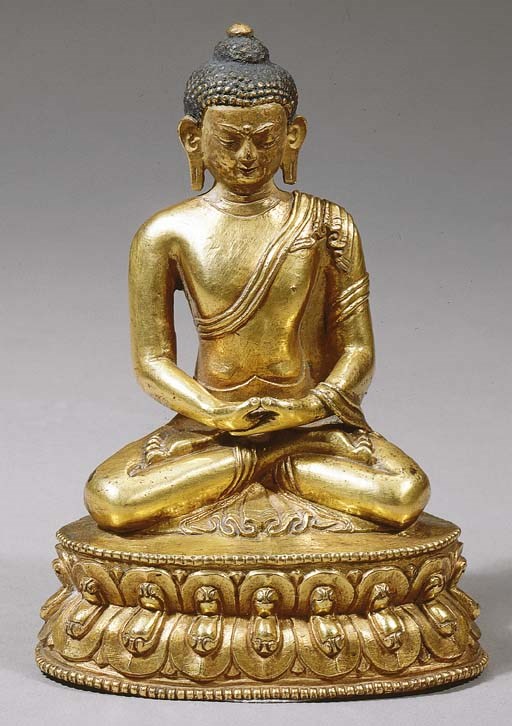 a tibetan gilt-bronze figure of perhaps a buddha of confession