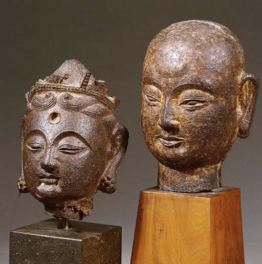 two chinese, ming dynasty, iron heads of guanyin and a disciple
