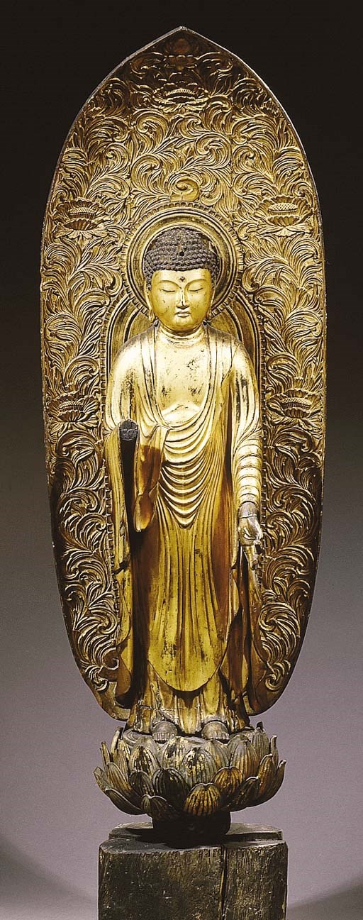 a japanese, edo period, wood figure of buddha shakyamuni