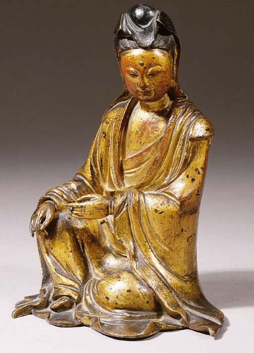 a chinese, ming dynasty, bronze figure of guanyin