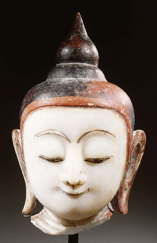 a burmese, shan style, alabaster head of buddha shakyamuni