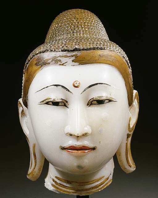 a burmese, mandalay, alabaster head of buddha shakyamuni