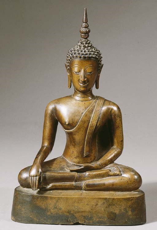 a north thai or laos, ayutthaya style, bronze figure of buddha shakyamuni