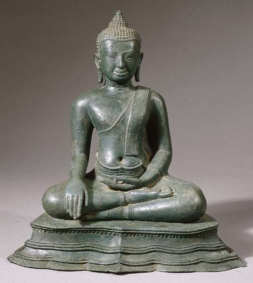 a thai, lopburi style, bronze figure of buddha shakyamuni