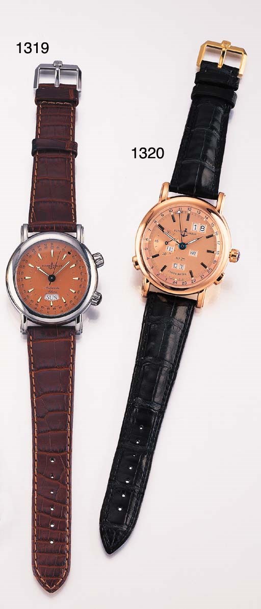 ULYSSE NARDIN. A FINE LIMITED EDITION 18K PINK GOLD SELF-WINDING PERPETUAL CALENDAR WRISTWATCH WITH 24 HOUR INDICATION