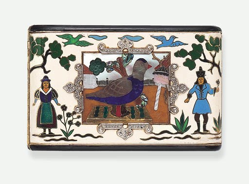 AN ART DECO MOTHER-OF-PEARL, ENAMEL, HARDSTONE AND DIAMOND VANITY CASE, BY BLACK STARR & FROST