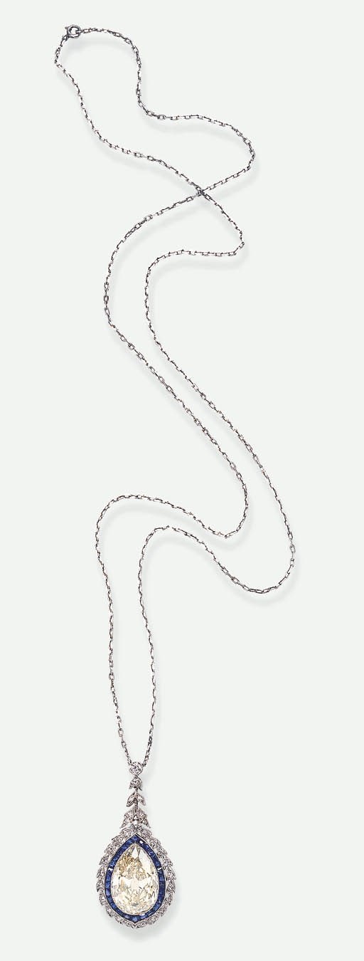 AN ELEGANT BELLE EPOQUE DIAMOND AND SAPPHIRE PENDANT NECKLACE