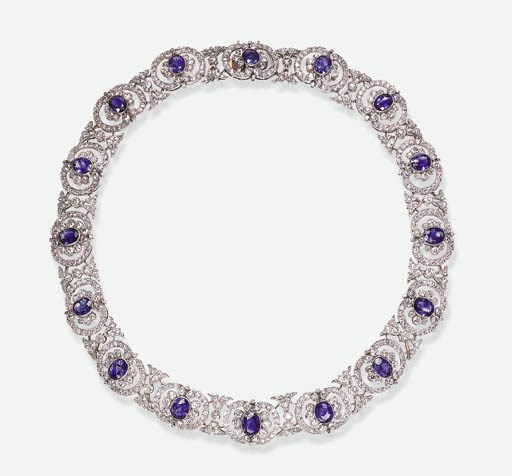 A SAPPHIRE AND DIAMOND NECKLACE