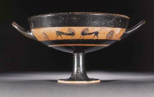 AN ATTIC BLACK-FIGURE BAND CUP, ATTRIBUTED TO THE ELBOWS-OUT PAINTER