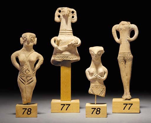 TWO CYPRIOT BASE RING WARE FEMALE FIGURES