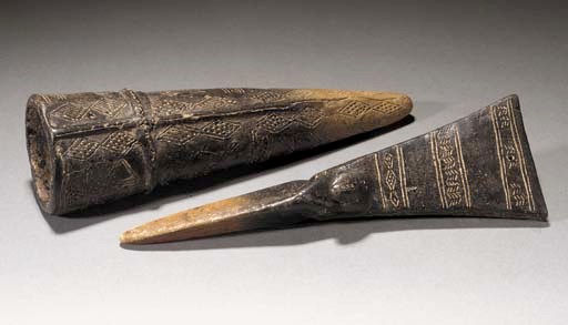 A RARE CYPRIOT BLACK-TOPPED RED POLISHED WARE KNIFE AND SHEATH