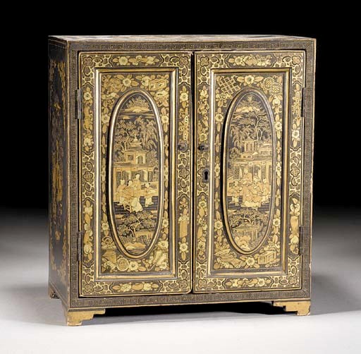 A black and gilt-lacquer table cabinet
19th Century