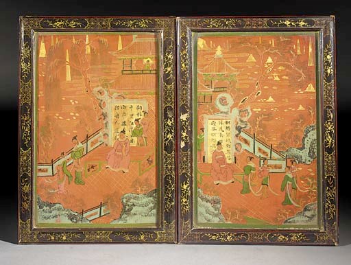 A pair of lacquered wood panels
18th Century