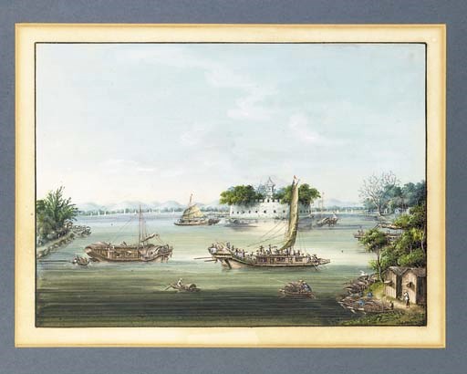 Two landscape paintings in gouache on paper
19th century