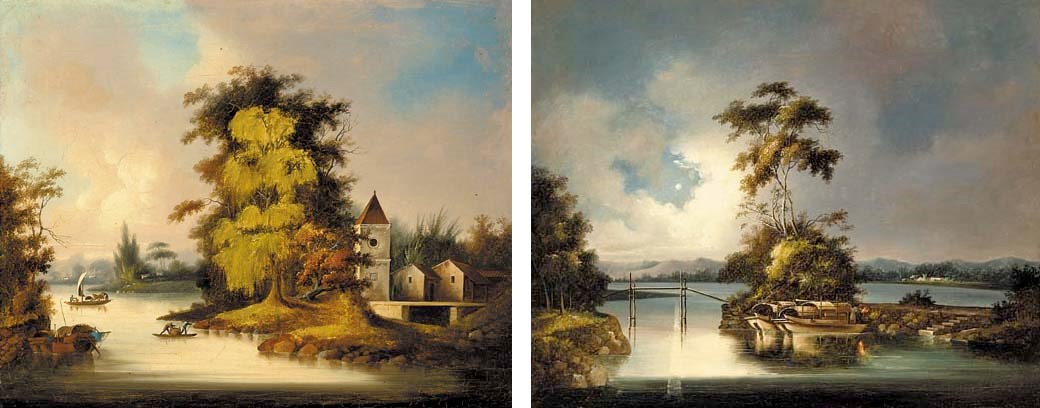 A pair of export oil paintings
19th century